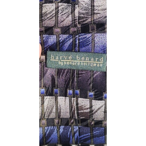 Blue Geometric Silk Tie Set Lot of 3 – Harvé Benard, Stafford, Polifroni Milano - Picture 13 of 16